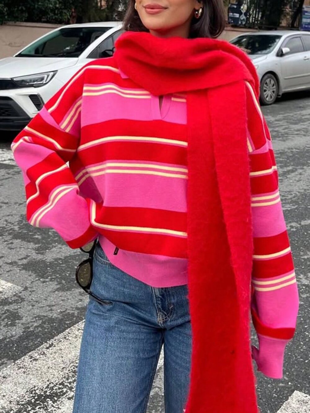 Multicolor Elegant Women's Striped Comfortable Tie-Front Cardigan - Picture 6 of 11
